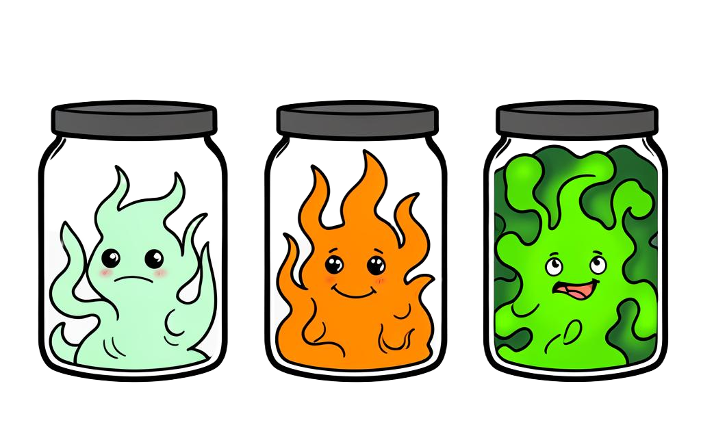 Three cartoon prank jars with faces
